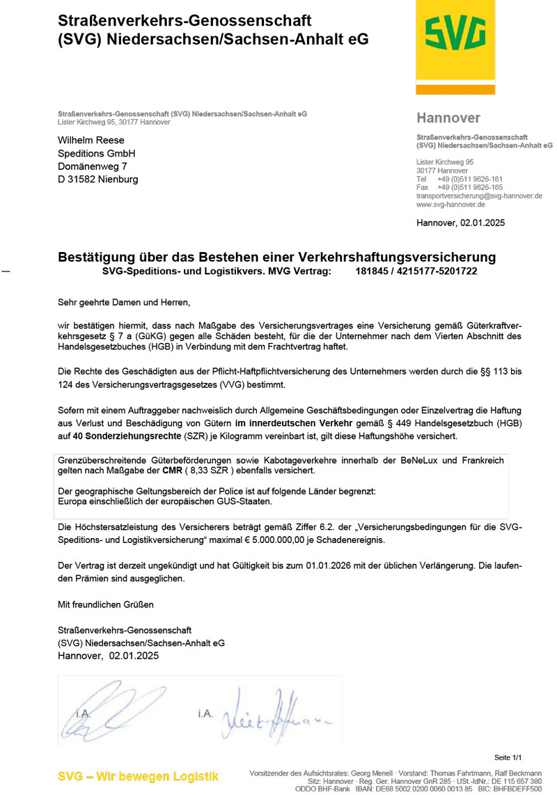 Verkehrshaftungs-Versicherung